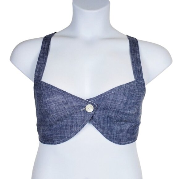 Urban Outfitters Womens Cindy Sleeveless Blue Chambray Bra Top Size M - Picture 1 of 6